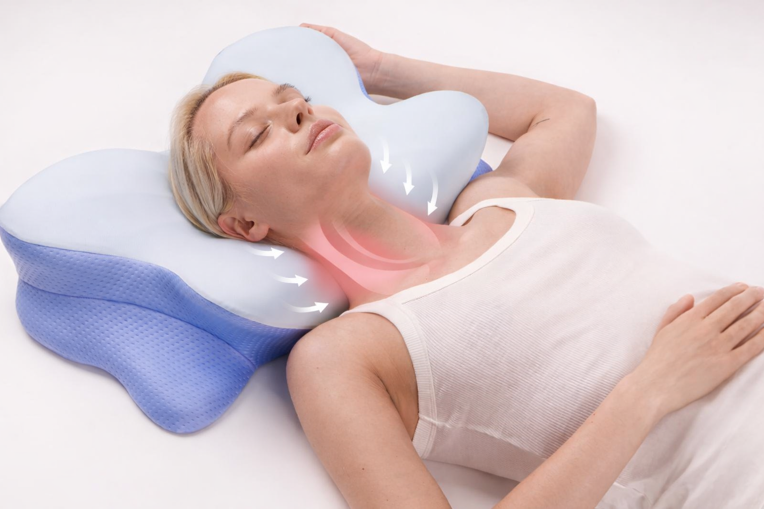 Derila Ergo Pillow shown from the side highlighting its contoured shape