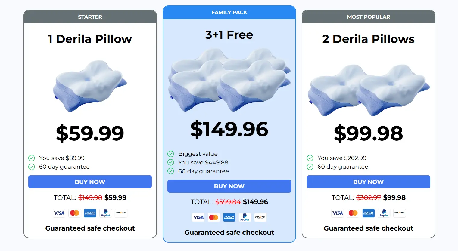 Derila Ergo Pillow pricing and package options